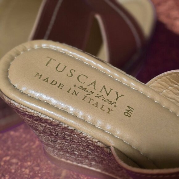 Tuscany Easy Street Leather Wedge Slides | Brown Open Toe Made in Italy Sz 9 - Picture 4 of 9